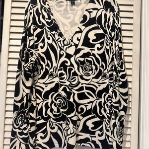 Cyrus Black and White Floral V-Neck Sweater